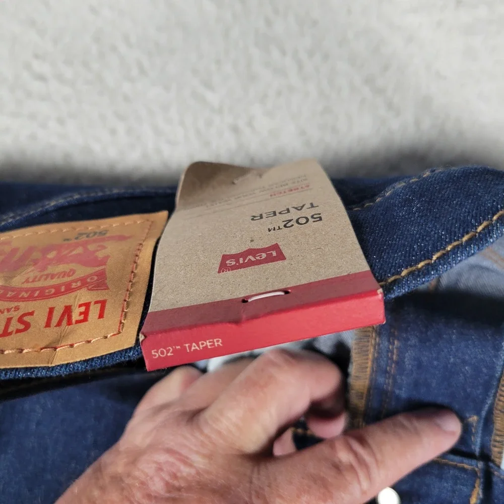 Levi's 502 Taper Jeans Mens 34x30 (Actual 36x30) Dark Indigo Blue Stretch Denim